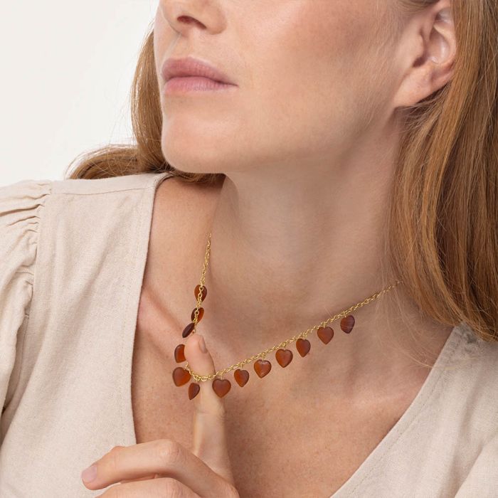 COLLANA PENDENTI CUORI - AMBRA SCURO