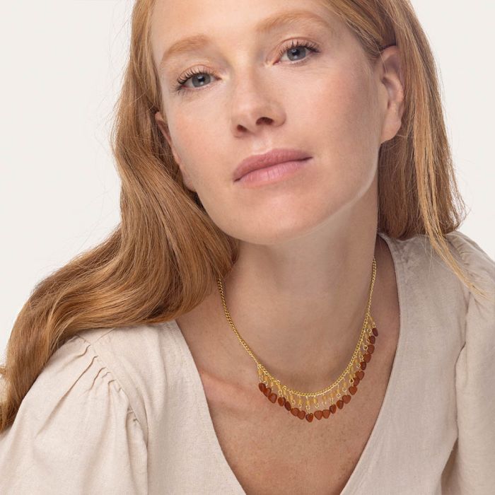 COLLANA PENDENTI CUORI/PERLINE