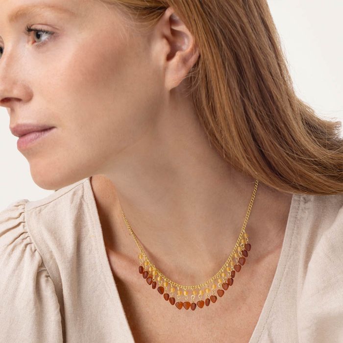 COLLANA PENDENTI CUORI/PERLINE