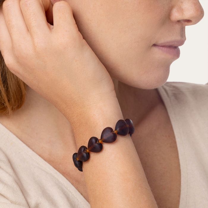 BRACCIALE ELASTICO CUORI - AMBRA SCURO