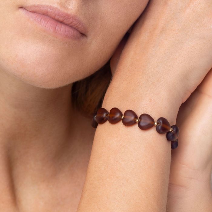 BRACCIALE ELASTICO CUORI MEDI - AMBRA SCURO