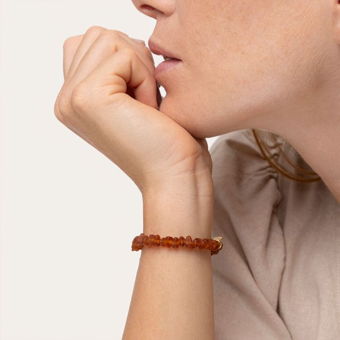BRACCIALE ELASTICO BEADS IRREGOLARI - AMBRA SCURO